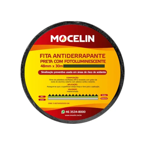 FITA ANTIDERRAPANTE PRETA COM FAIXA  FOTOLUMINESCENTE 48MM X 30M